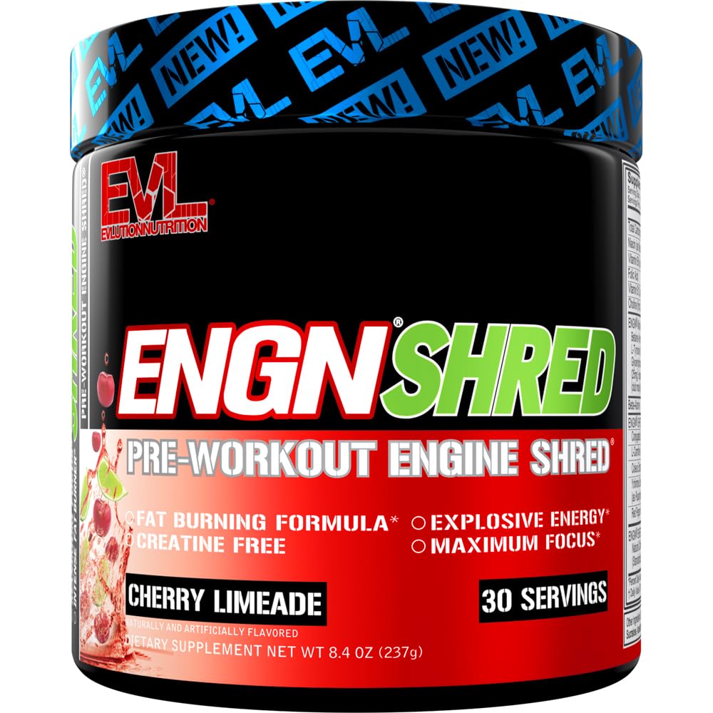 EVL Ultimate Preworkout Powder - Θερμογόνος καύση λίπους Preworkout Powder Drink for Lasting Energy Focus and Stamina - ENGN Shred Intense Fat Burning Creatine Free Preworkout Drink - Cherry Limeade