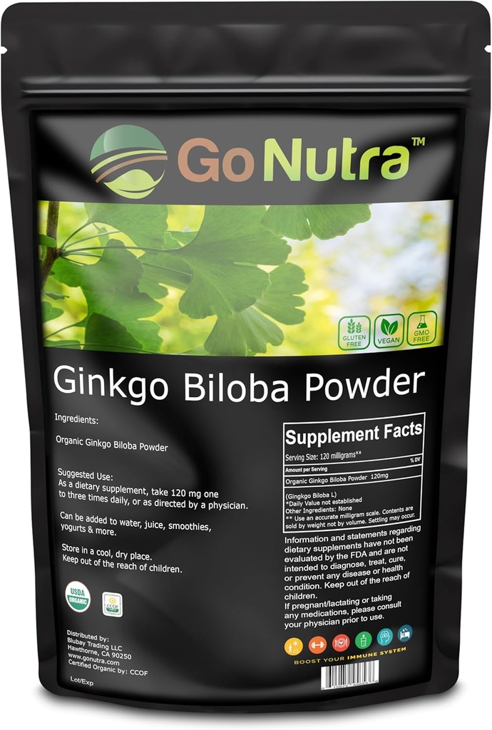 Go Nutra Organic Ginkgo Biloba Powder 8 oz. | Pure Ginkgo Biloba Supplements, Ginkgo Leaf Powder, (8oz.)