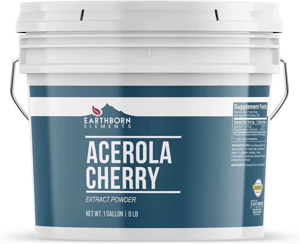 Earthborn Στοιχεία Acerola Cherry Powder 1 Gallon, καθαρό & μη αραιωμένο, χωρίς πληρωτικά