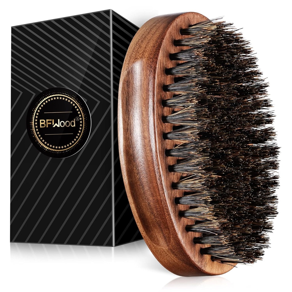 BFWood Boar Bristle Beard Brush - Μαύρο ξύλο Walnut Στρατιωτικό στυλ, Ανδρικό ξύλινο μουστάκι
