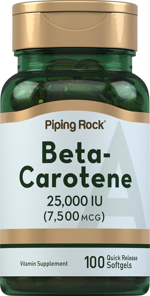 Piping Rock Beta Carotene 25000 IU Softgels | 7500 mcg | 100 Count | Vitamin A Supplement | Non-GMO, Gluten Free