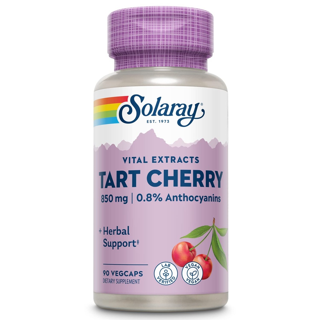 SOLARAY Tart Cherry Capses 850mg από Κεράσια Ταρτάρ - με 0,8% Ανθοκυανίνες Plus Ellagic Acid - Wellness Support - Convenient Alternative to Tart Cherry Juice - Vegan, 60-Day Εγγύηση, 45 Υπηρεσίες