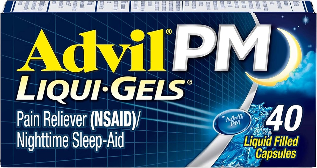 Advil PM Liqui-Gels Pain Reliever and Nighttime Sleep Aid, Pain Medicine with Ibuprofen for Pain Relief and Diphenhydramine HCL for a Sleep Aid - 40 Liquid Filled Capsules - Επιστροφή στο Κολλέγιο