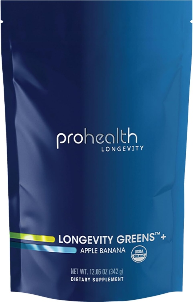 ProHealth Longevity Greens (στα Αγγλικά). Νόστιμη Βιολογική υγιής σκόνη για την ενέργεια και τη γήρανση. Ορθοπεδικά ένζυμα, πολυ Βιταμίνη, προ-προβιοτικά, Ίνες βρώμης, Ινουλίνη. Πιστοποιημένο GMP. 30 Υπηρεσίες