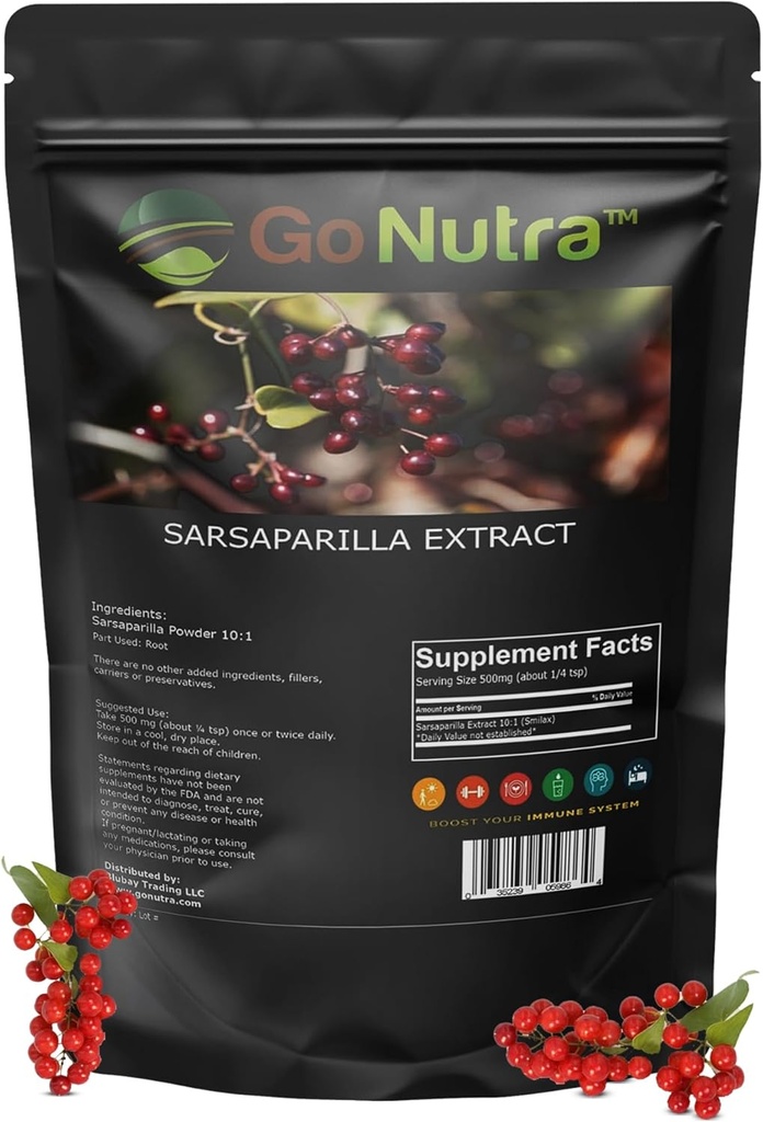 Go Nutra Sarsaparilla Root Extract Powder 10:1 Strength - Herbal Extract, Pure Smilax Sarsaparilla Powder