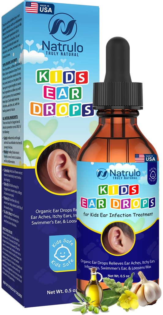 Natrulo Natural Ear Drops for Kids Aut Infection Treatment – Organic Children Ear Oil Drops Ανακουφίζει Aches, Ichy Ears, Λοιμώξεις, Swimmer's Aut, & Loans Wax – Kids Safe, Made in USA