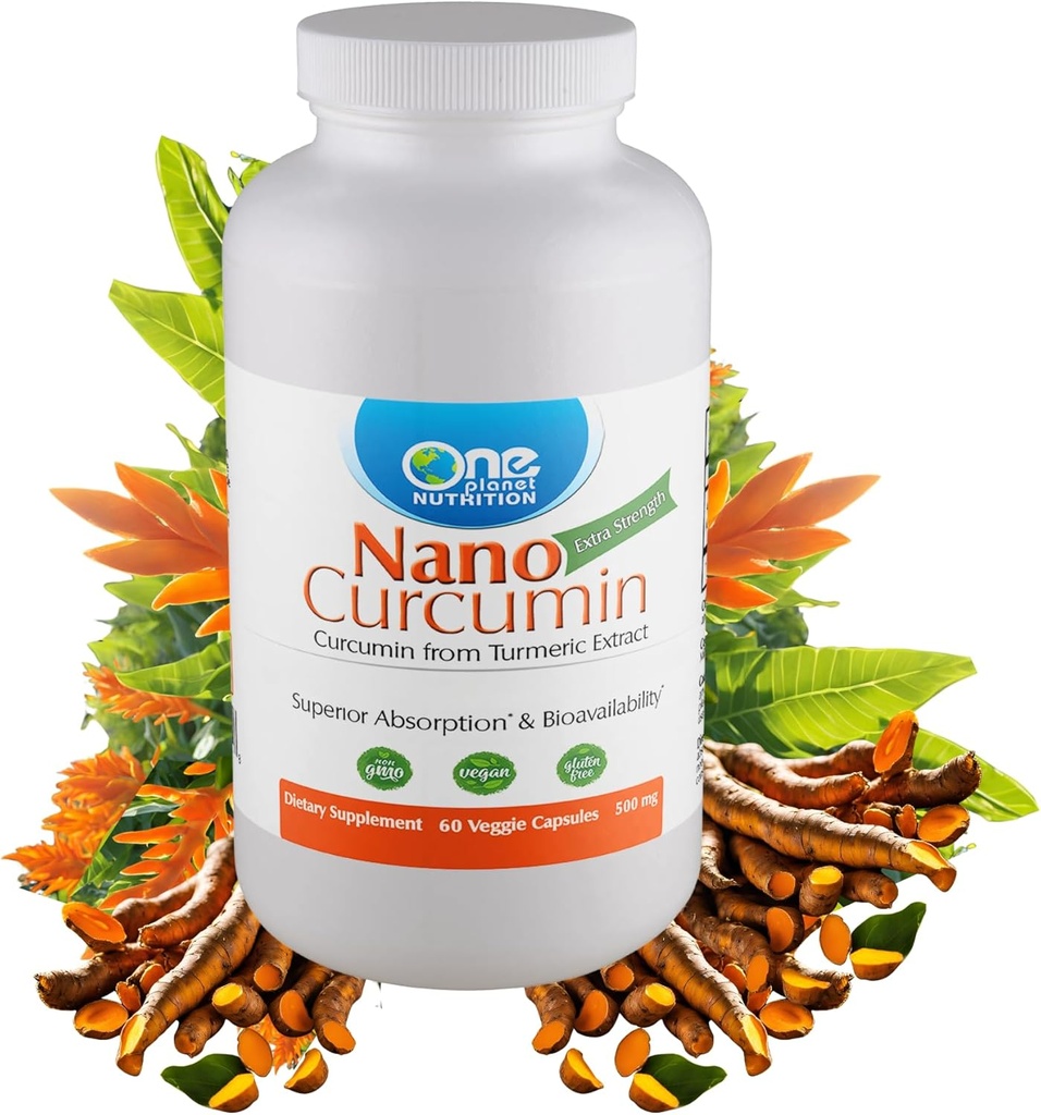 One Planet Nutrition Nano Curcumin 500 mg Veggie Κάψουλες (60 Servings), Nano για υψηλή απορρόφηση, υποστηρίζει τη συνολική ευεξία, μη-GMO, Vegan, χωρίς γλουτένη