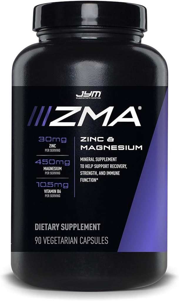 ZMA JYM, Zinc & Magnesium Supplement - Zinc, Magnesium and Vitamin B6, YM Supplement Science, 90 Vegetarian Capsules