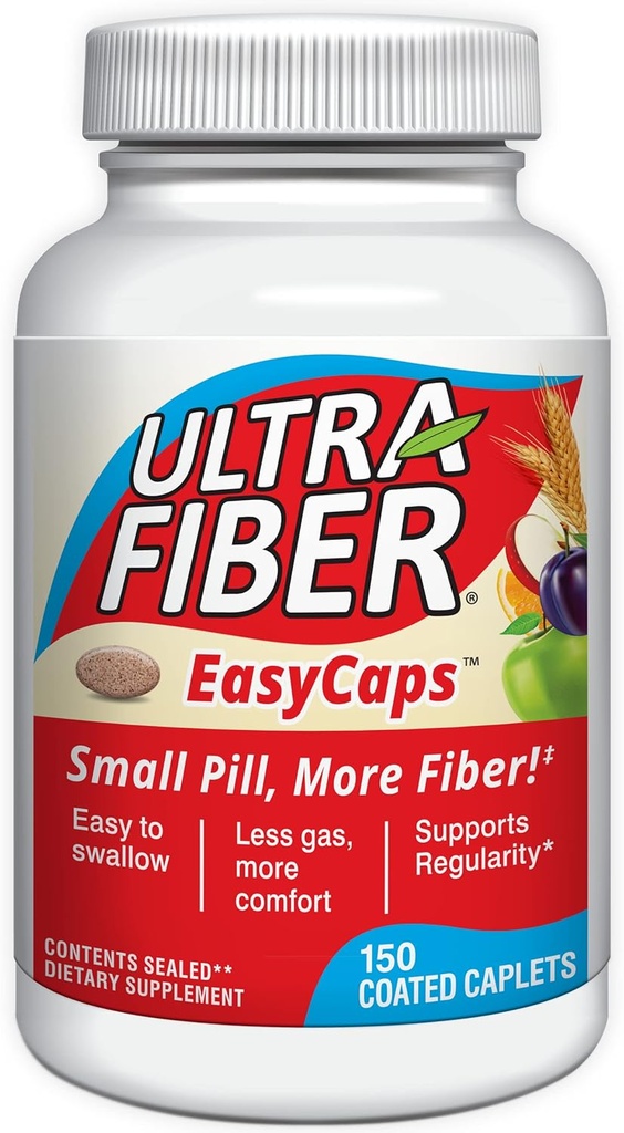 Ultra-Fiber Caplets – High-Fiber Supplement for Regularity – 48% Περισσότερα Fiber per Caplet – Διαλυτή και αδιάλυτη Fiber Blend – Easy-to-Swallow Coated Caplets – 150ct