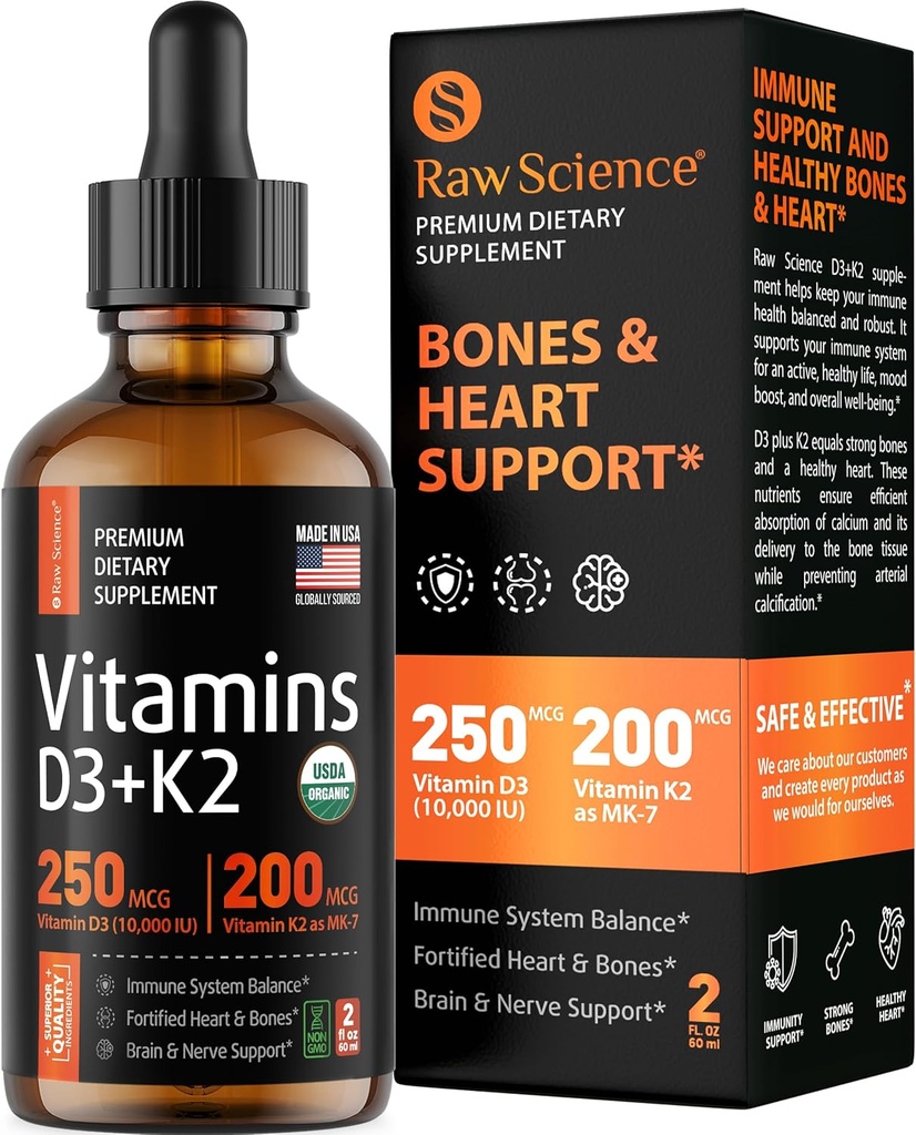 Υγρή βιταμίνη D3 K2 10000 eu & 200 mcg - Βιταμίνη D με MK7 Βιταμίνη K2 σταγόνες - Οστική Πυκνότητα & Καρδιά Υποστήριξη Υγρών Βιταμινών για γυναίκες & άνδρες, Υψηλή Απορρόφηση Συμπλήρωμα Βιταμίνης Vit K2 D3 - 2 fl oz