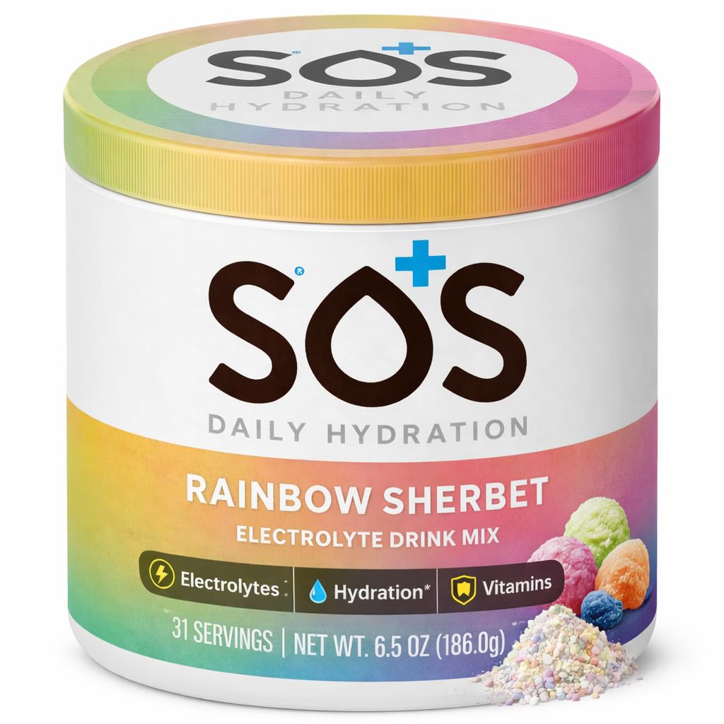 SOS Hydration Electrolyte Powder Drink Mix – Rainbow Sherbet 31 Servings | Low Sugar Electrolytes, 15 Cal | Keto Hydration Powder for Rapid Rehydration