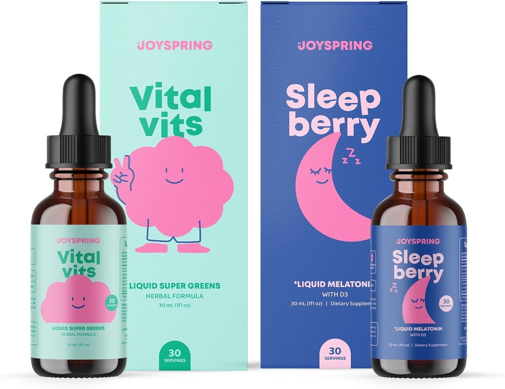 JoySpring Multivitamin & SleepBerry Bundle | Kids Vitamins & Minerals Naturally Sourced, Non-GMO, Non-Alcoholic Liquid Formula, Immunity Health Support | Vegan & Vegetarian Supplements