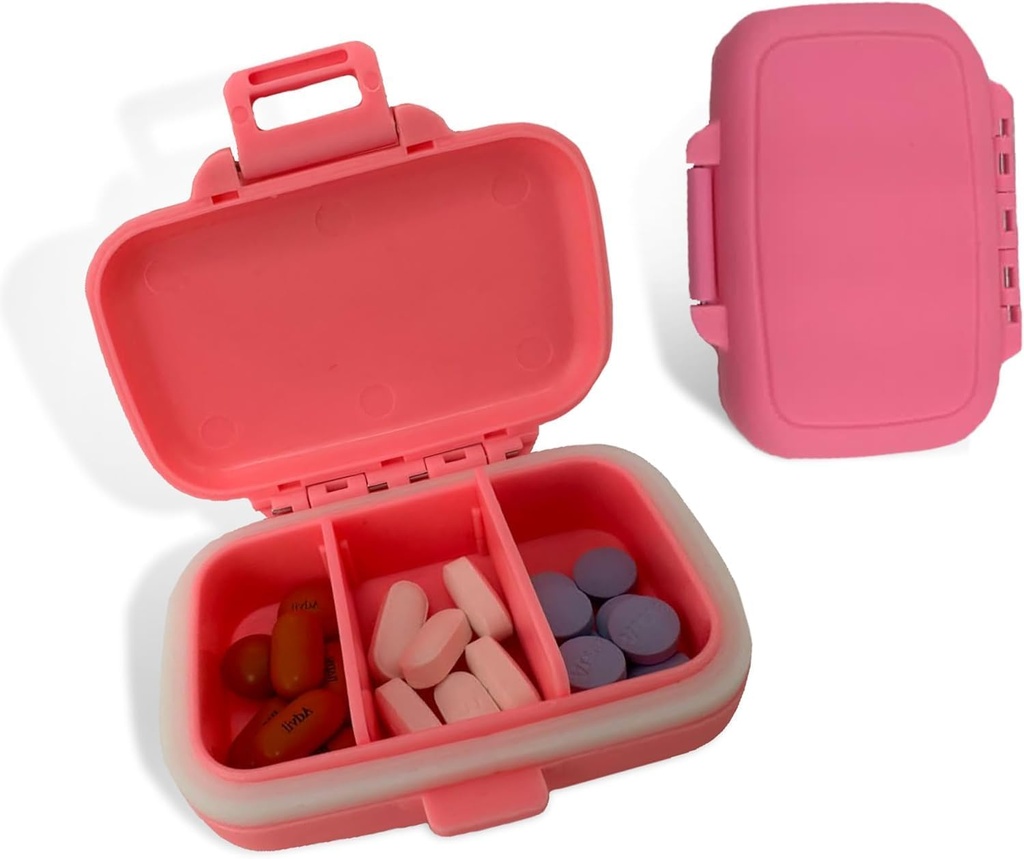Travel Pill Organizer - Ανθεκτικό, Watertight Pill Υπόθεση Ταξιδιών Μέγεθος με 3 διαμερίσματα - Compact Pill Travel Θήκη για Βιταμίνες, Συμπληρώματα, Ιατρική - Travel Pill Container για Αγορές (Pink)