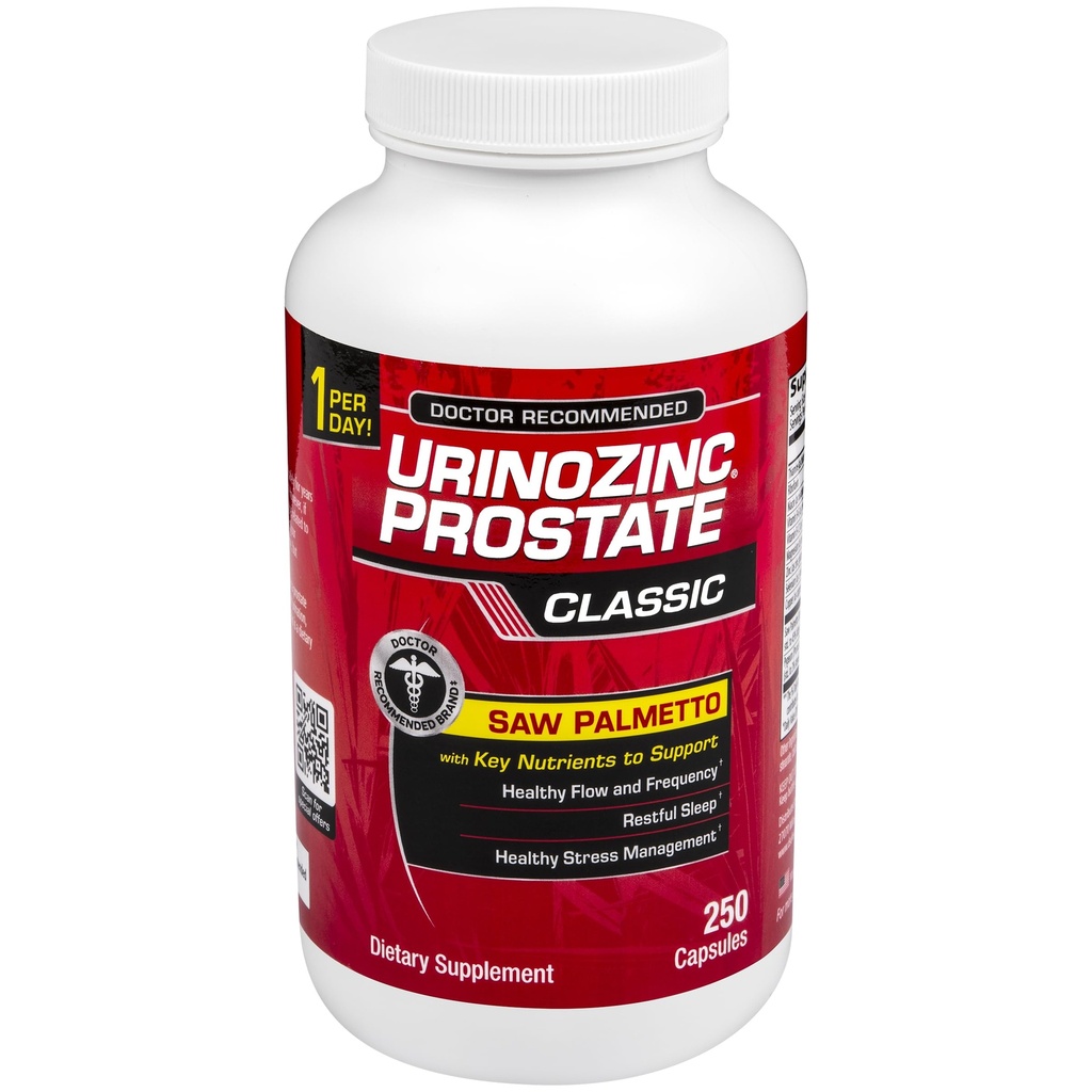 Urinozinc Classic Prostate Supplement for Men, 1 Capsule per Day, Saw Palmetto & B Vitamins (Over 8 Month Supply, 250 Count)
