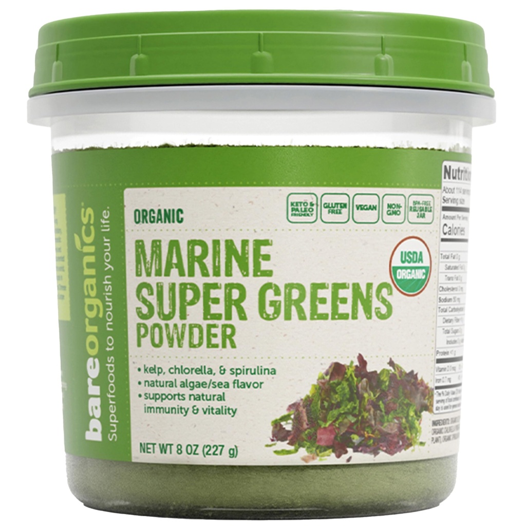 Marine Super Greens σε σκόνη – USDA Organic, Vegan, Gluten-free, Non-GMO, BPA-free, Superfood σε σκόνη με οργανικό Kelp, Spirulina & Chlorella - 8 oz