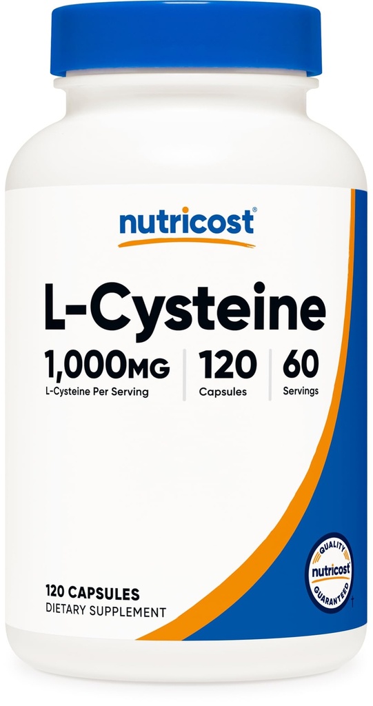 Nutricost L-Cysteine 1000mg, 120 κάψουλες - Μη ΓΤΟ, συμπλήρωμα χωρίς γλουτένη, 500mg ανά καψάκιο