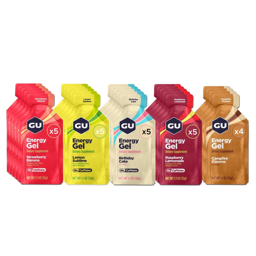 GU Energy Original Sports Nutrition Energy Gels, 24 Count, Vegan, Gluten-free, Kosher, και Dairy-free on-the-Go Energy για κάθε προπόνηση, Ποικιλία χωρίς καφεΐνη