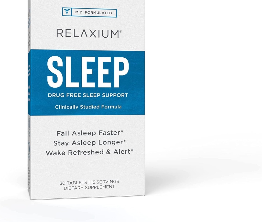 Relaxium Sleep Aid, 15 εξυπηρετήσεις, Μη-Habit Forming, Συμπλήρωμα διατροφής για καλύτερο ύπνο, χωρίς φάρμακα, ανακούφιση από το στρες, με μαγνήσιο, μελατονίνη, GABA, χαμομήλι, Κατασκευασμένο στις ΗΠΑ (30 δισκία)