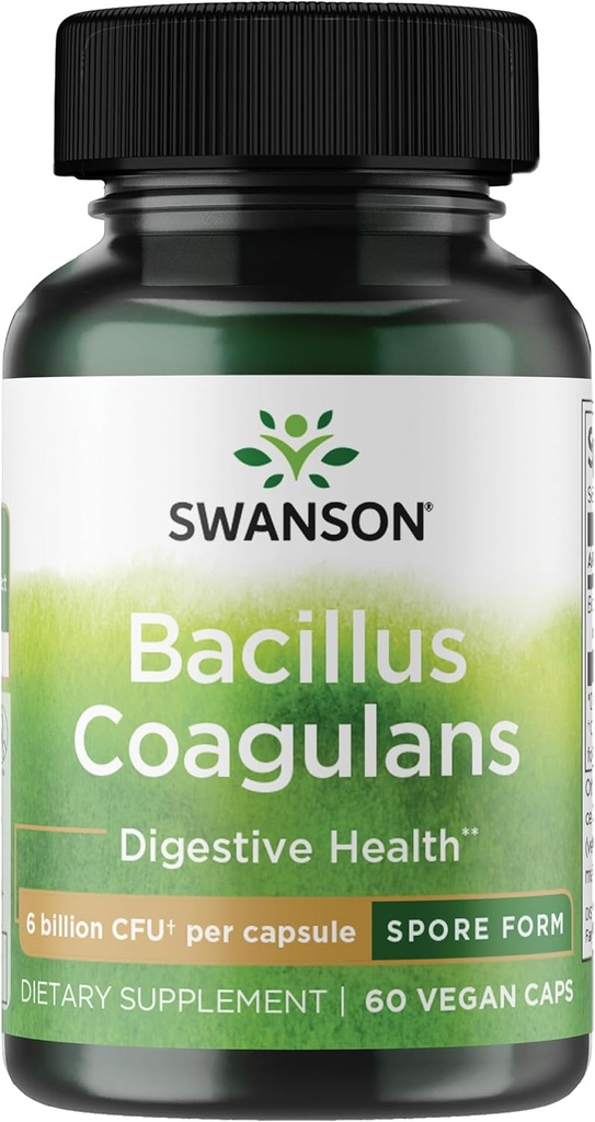 Swanson Bacillus Coagulans - Φυσικό συμπλήρωμα προβιοτικών που υποστηρίζει Digestive Health w/ 6 δισεκατομμύρια CFU - Μπορεί να υποστηρίξει GI & Γενική Υγεία Gut - (60 κάψουλες Veggie)
