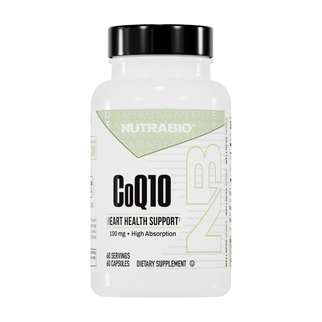 NutraBio CoQ10 Συμπλήρωμα διατροφής, Υγιεινή λειτουργία της καρδιάς & Κυτταρική παραγωγή ενέργειας, 100mg - 60 κάψουλες