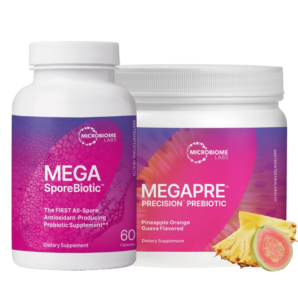 Microbiome Labs MegaSporeBiotic (60 κάψουλες) + MegaPre (5.5 oz σκόνη) Προβιοτικό προβιοτικό Bundle - Spore Βασισμένο προβιοτικό με Prebiotic Fiber σκόνη