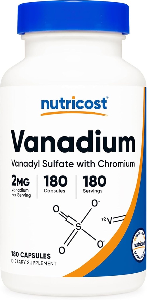 Nutricost Vanadium + Chromium 2mg 180 κάψουλες χορτοφάγων - Χωρίς γλουτένη, μη ΓΤΟ - Συμπλήρωμα βαναδίου