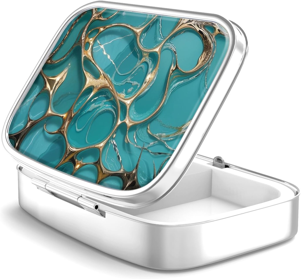 Κουτί χαπιών 2 Διαμέρισμα μικρή θήκη χαπιών, Πόρτο για Pocket ή Purse Pill διοργανωτής χαπιών κάτοχος δοχείου για να κρατήσει βιταμίνες, φαρμακευτική αγωγή, ιχθυέλαιο και συμπληρώματα (Turquoise πράσινο μάρμαρο)