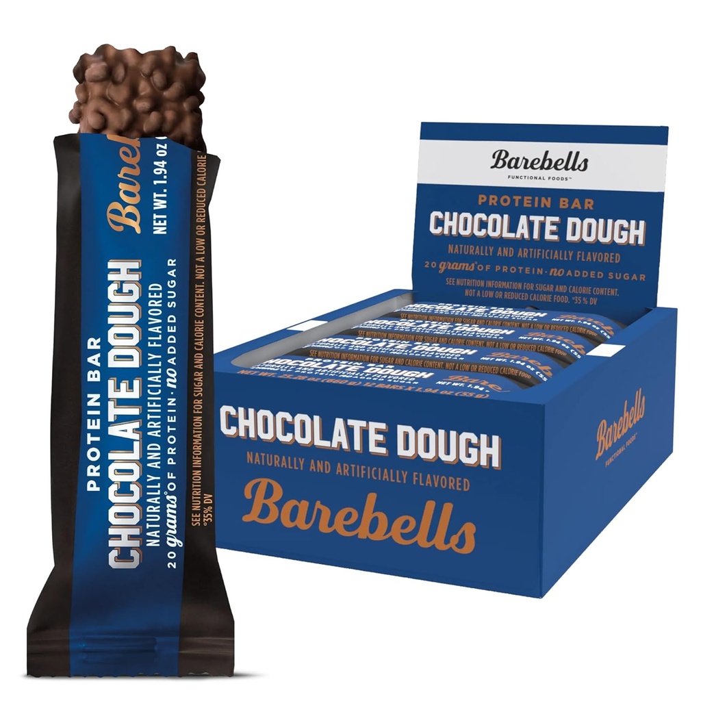 Bar Protein Bars Bars Σοκολάτα Dough - 12 Count, 20g Υψηλής πρωτεΐνης Θεραπείες - Σοκολάτα Nutrition Bar με 1g Σύνολο Σάκχαρα - On-The-Go Πρωινό ή μετά την προπόνηση σνακ
