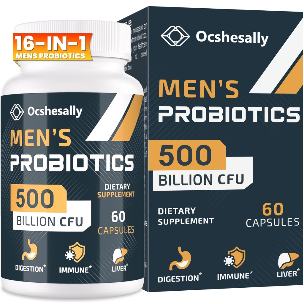Probiotics for Men, 500 Billion CFUs & 12 Strains Mens probiotic, with Turmeric, Cranberry, Goji - Probiotics for Digestive Health, Gut, Immune & Bloating, Prostate & Urinary Tract Health, 60 Capsules