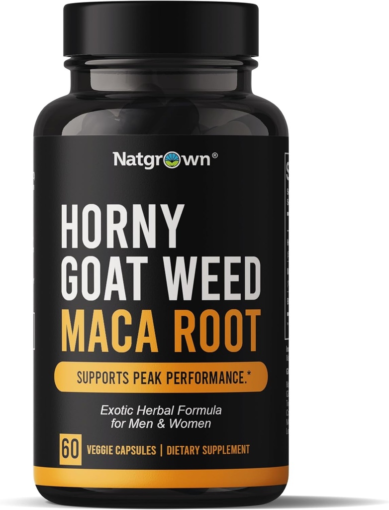 Natgruped Horny Goat Weed and Maca Root Extract συμπλήρωμα για άνδρες & γυναίκες (Epimedium Extract, Hornygoatweed) κάψουλες Vegan - 60 Ct