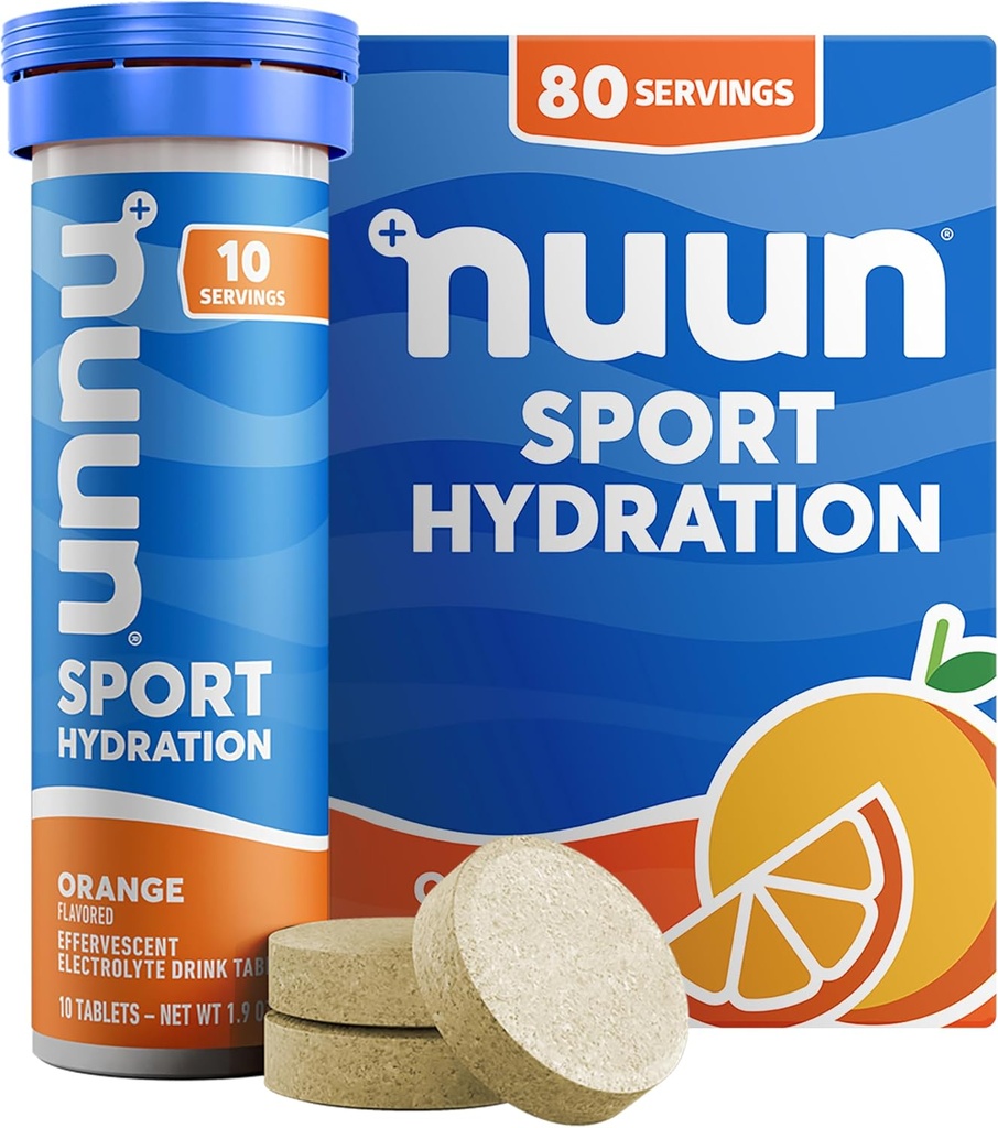 Nuun Sport Ηλεκτρολυτικά Δισκία με Μαγνήσιο, Ασβέστιο, Κάλιο, Χλωριούχο & Νάτριο, Χωρίς Γλουτένη & Vegan, Πορτοκαλί, 8 Συσκευασία (80 Σερβιέτες Σύνολο)