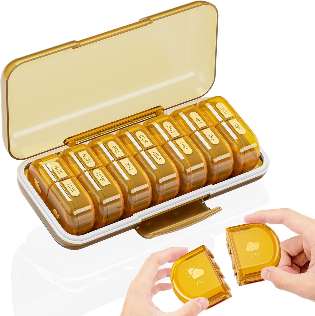 Weekly Pill Organizer 2 φορές την ημέρα, Μεγάλη 7 ημέρες Am Pm Pill Box - Acedada Δύο φορές καθημερινή περίπτωση χάπι με αποσπώμενα σχεδιασμό νύχτας, Medicine Container Κάτοχος για βιταμίνη, ιχθυέλαια, συμπληρώματα, Amber