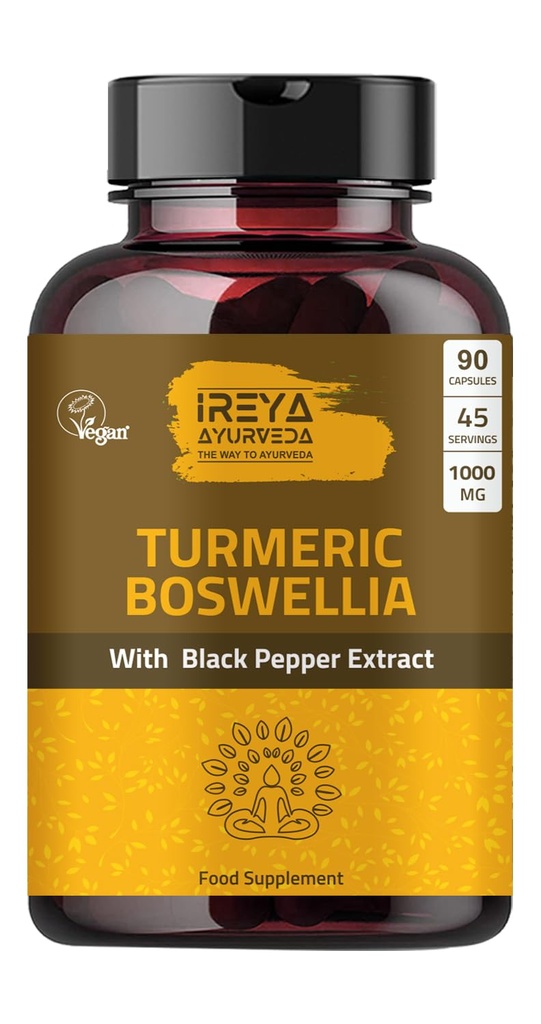 Καψάκια Εκχυλίσματος Boswellia (90 Κάψουλες) 1000 mg - Boswellia Serrata με 95% εκχύλισμα Μαύρου Πιπεριού και Curcuminoids Extract και 65% εκχύλισμα Boswellia