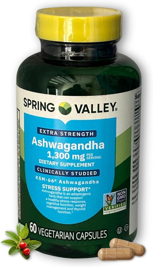 Ashwagandha ksm 66 1300mg- Κάψουλες επιπλέον δύναμη, 60ct (πακέτο του 1)
