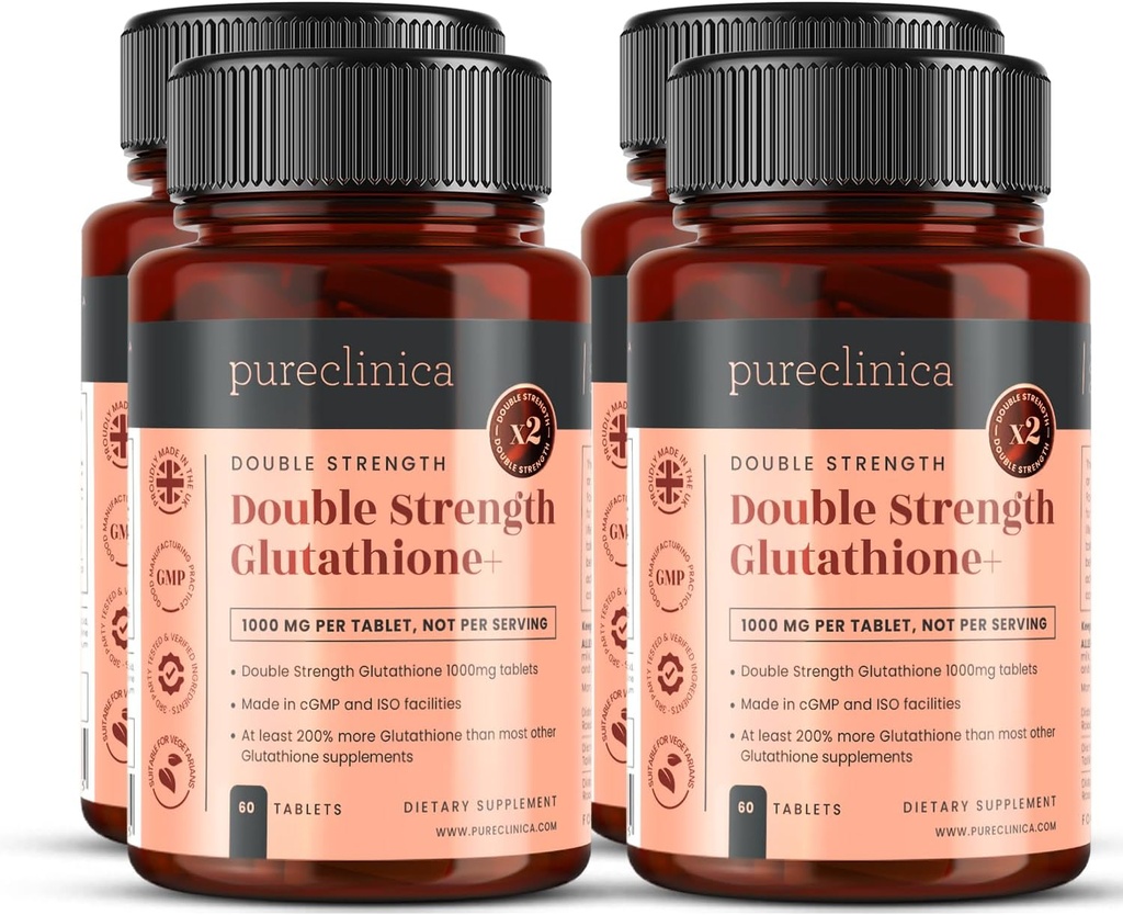 Glutathione 1000mg x 240 Tablets (4 Bottles of 60)- w/500mg Glutathione, 300mg ALA, and 200mg VIT C per Tablet