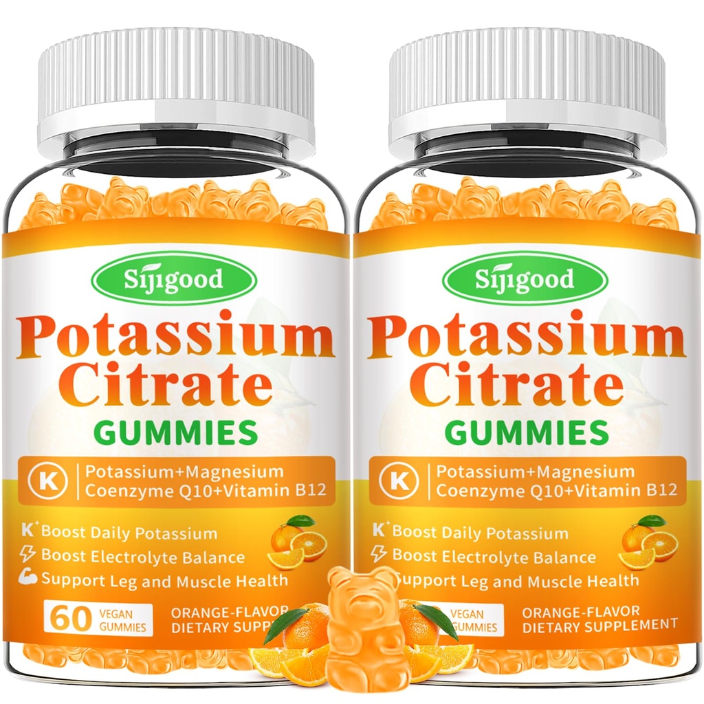 2 τεμ. Κιτρικό κάλιο Gummies – Υψηλής ισχύος συμπλήρωμα καλίου για τη μυϊκή υγεία, ανάγλυφο ποδιού Cramp, ηλεκτρολυτική ισορροπία – Vegan, μη-GMO, χωρίς γλουτένη, Πορτοκαλί Γεύση, 120 κόμης