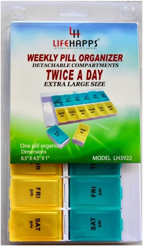 Extra Large Daily Pill Box - Weekly Pill Organizer με 7 ημέρες AM/PM Δύο φορές την ημέρα περίπτωση αποθήκευσης με αποσπώμενα διαμερίσματα ταξιδιών για βιταμίνες, συμπληρώματα και φάρμακα από Lifehapps
