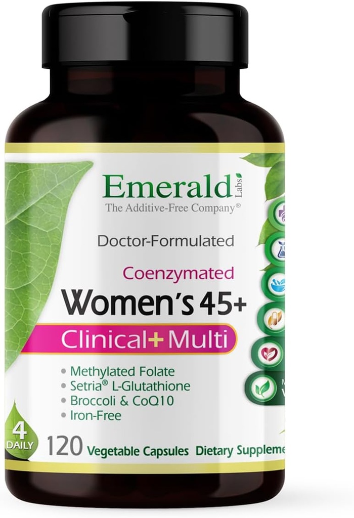 Emerald Labs 45+ Clinical Multi - Multivitamin for Comprehensive Support, Bone & Heart Health* - Designed for Women 45+ - Χωρίς γλουτένη & χορτοφαγικά - 120 κάψουλες λαχανικών (30-Day Supply)