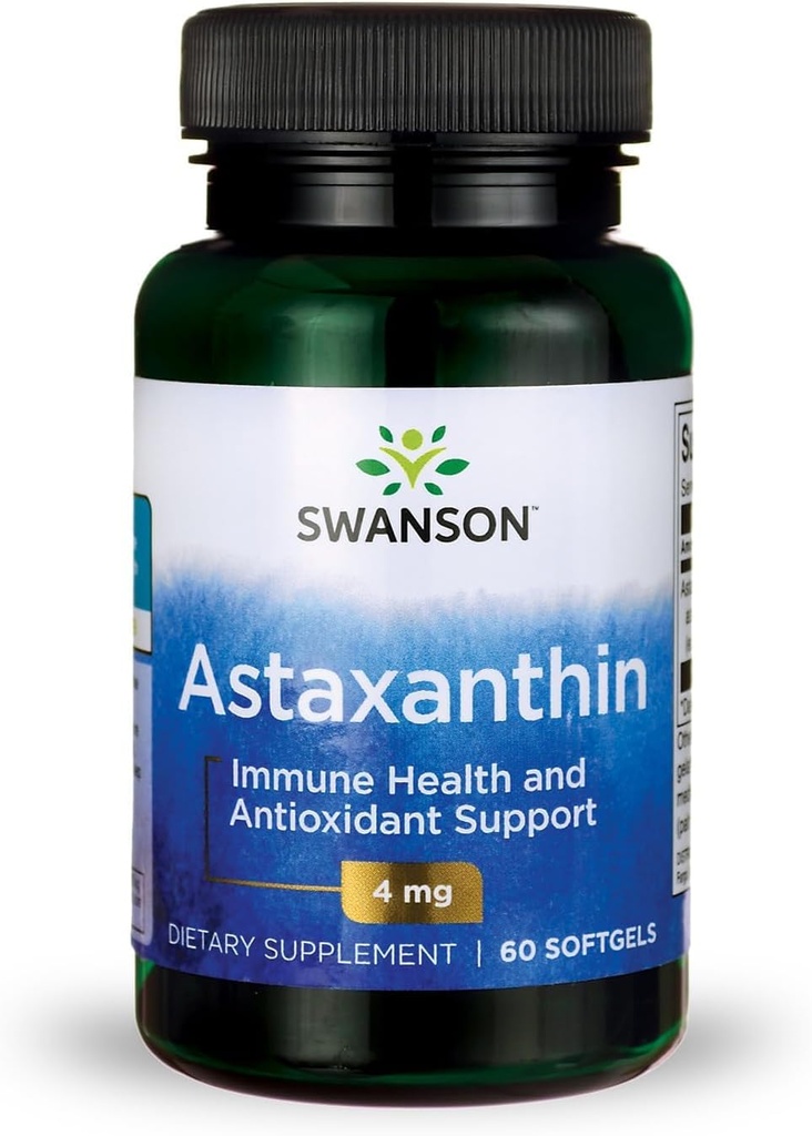 Swanson Astaxanthin Eye, Brain, and Skin Health Antioxidant Supplement for Screen-Heavy Adults Seeking Vision and Free Radical Protection - 4 mg (60 Softgels)