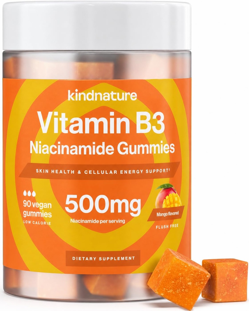 coynature Vitamin B3 Niacin Gummies - Flush Free Niacinamide 500mg Συμπλήρωμα - Vegan, μη-GMO, χαμηλής θερμοκρασίας, χωρίς γλουτένη, Soy-Fee, 3ο εργαστήριο μέρος δοκιμαστεί - 1 μήνα προσφοράς, 90 μασώμενα Gummies