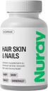 Nuray Hair, Skin & Nails Βιταμίνες – Biotin, Collagen & Hyaluronic Acid – Advanced Hair Growth Supplement – Προάγει την ομορφιά, την ακτινοβολία του δέρματος, & τη δύναμη των νυχιών – με το σύμπλεγμα βιταμίνης Β – 60 κάψουλες