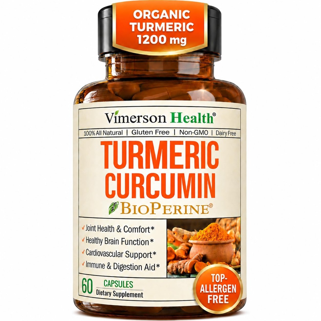 Turmeric Curcumin Supplement - 1200 mg Organic Turmeric + Tumeric Extract (95% Curcuminoids) για Κοινή Υποστήριξη & Πεπτικό Υγεία - Turmeric Supplement - Καθαρή Κουρκουμίνη με Μαύρο Πιπέρι - 60 Κάψουλες