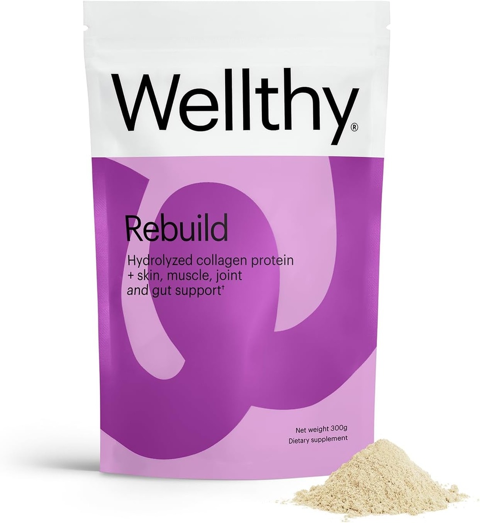 Wellthy Collagen Peptides Protein powder - Grass Fed Hydrolyzed Collagen for Hair Growth, Skin, Nails, Gut and Joint Support - 20.000mg Collagen & 18g Protein 