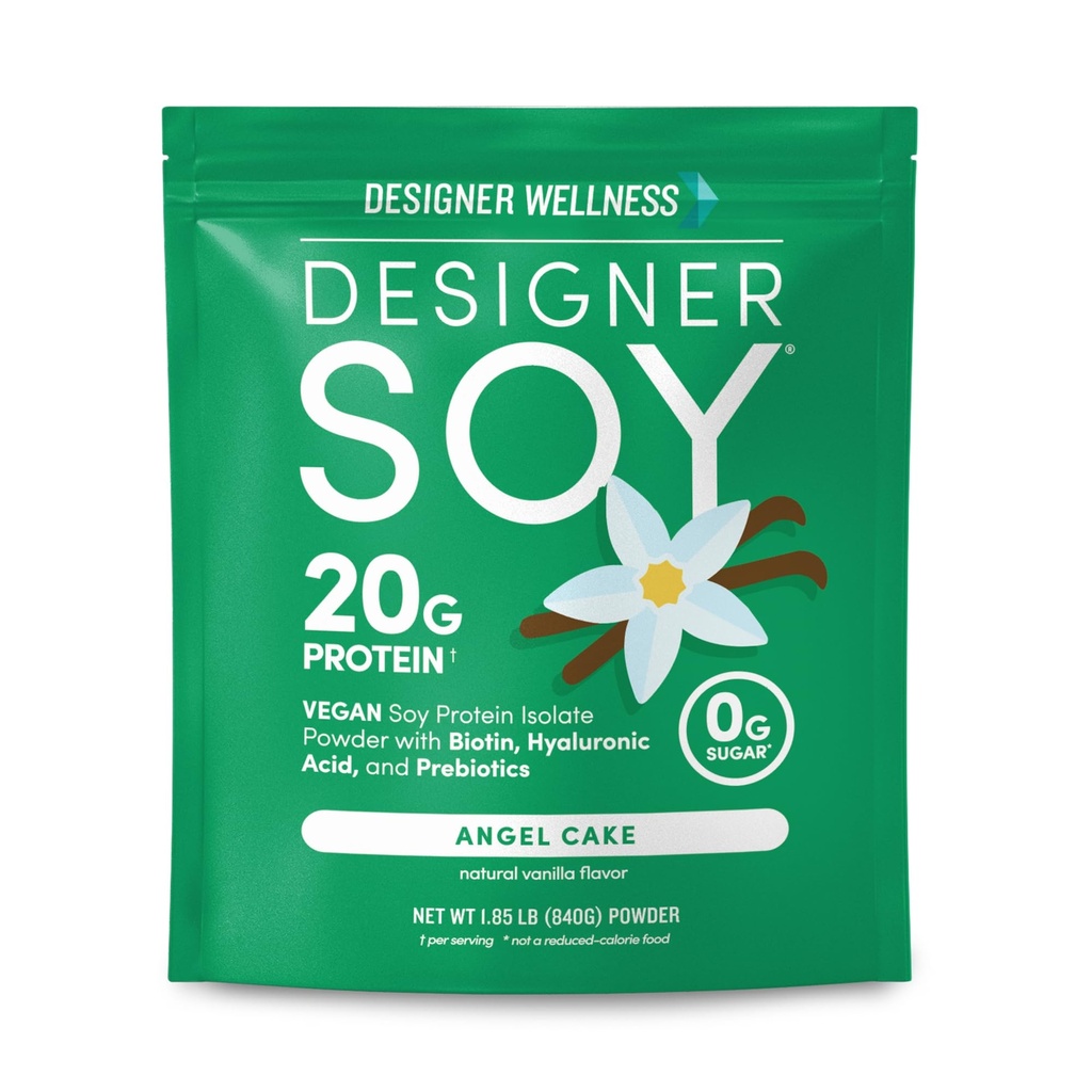 Σχεδιαστής Wellness, Soy Isolate Protein Powder with Biotin, Hyaluronic Acid, and Prebiotics, Vegan, 0 Sugar, Non-GMO, Angel Cake Vanilla, 1,87 lb