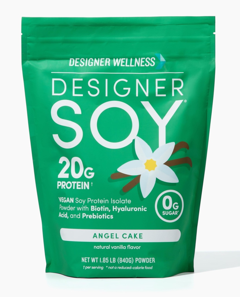 Σχεδιαστής Wellness, Soy Isolate Protein Powder with Biotin, Hyaluronic Acid, and Prebiotics, Vegan, 0 Sugar, Non-GMO, Angel Cake Vanilla, 1,87 lb
