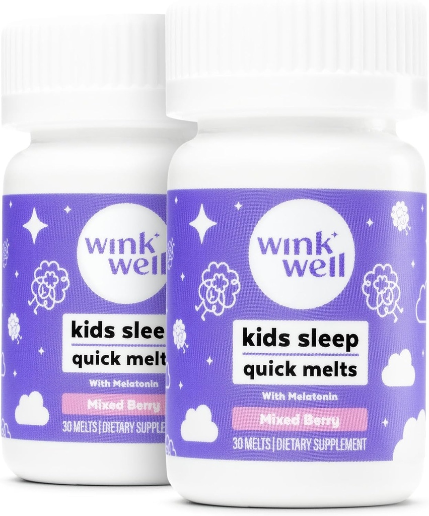Wink Well Kids Chewable Melts- Kids Sleep Aid Chews with Melatonin 1mg- Quick Deep Toddler Sleep Aid, Drug-Fast, Non-Habit-Forming Dissolvate Tablets- 30 Melts (Pack of 2)