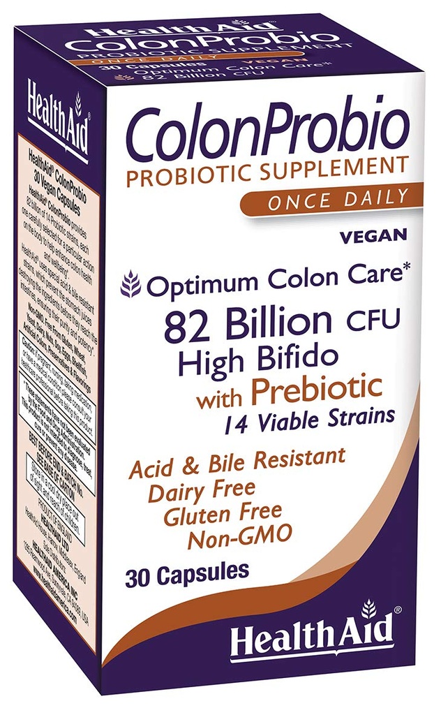 HealthAid ColonProbio 82 Δισεκατομμύρια με προβιοτικό, 14 Strains, Once Daily, 30ct, Optimum Colon Care, Acid & Bile Resistant, Γαλακτοκομικά, Χωρίς Γλουτένη, Μη ΓΤΟ