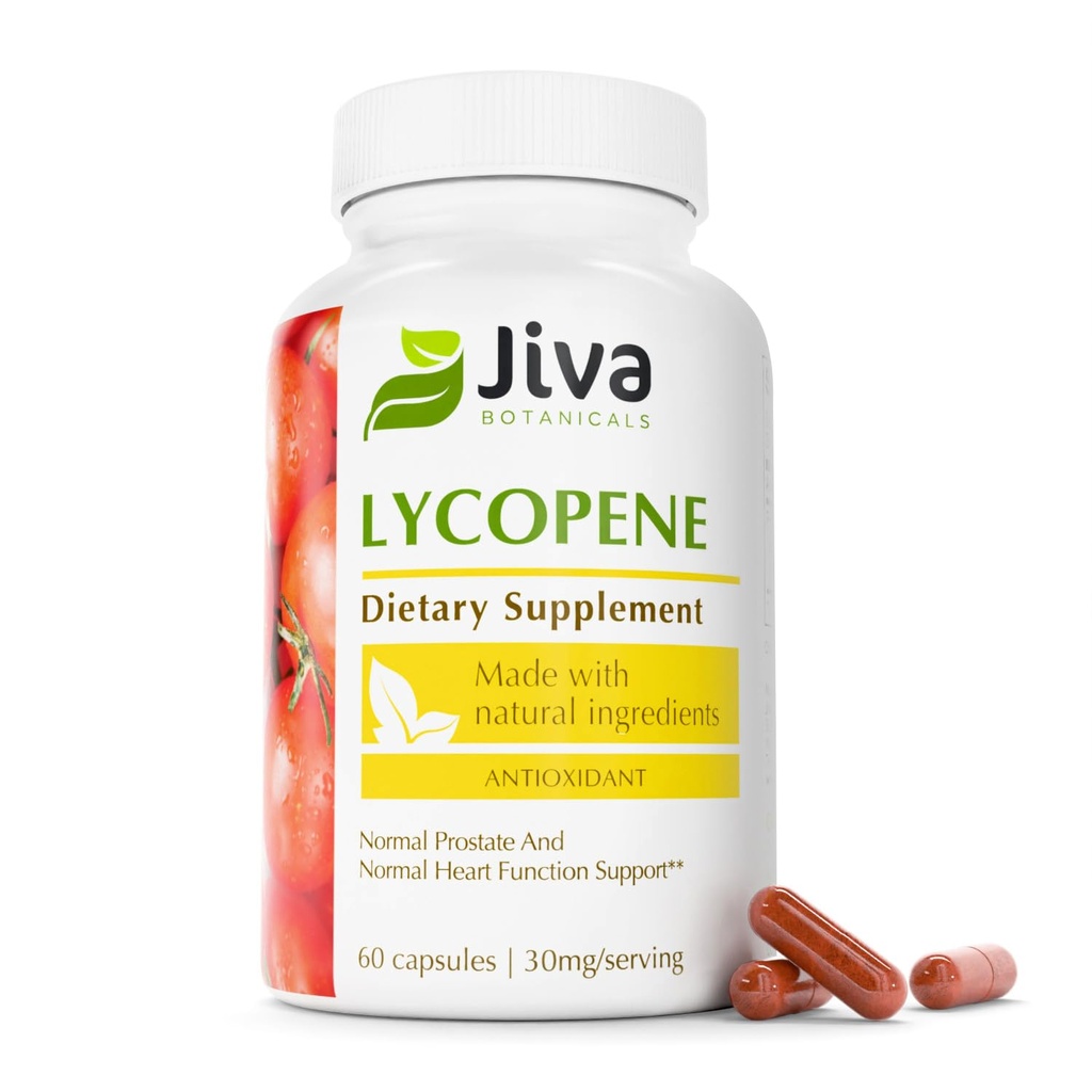 Jiva Botanicals Lycopene Supplement 30mg - Αντιοξειδωτική Υποστήριξη για την Κανονική Prostate και Heart Health Support - Λυκοπένιο από εκχύλισμα ντομάτας - Made in The USA - Non GMO, Vegan - 60 Κάψουλες