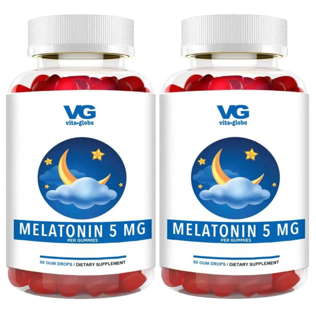 VITA GLOBE Μελατονίνη 5mg Gummy Vitamins- μη ΓΤΟ, Vegan και Sleep Aid Supplement, Relieves Occasional Sleepless, 100 Count (Pack of 2)