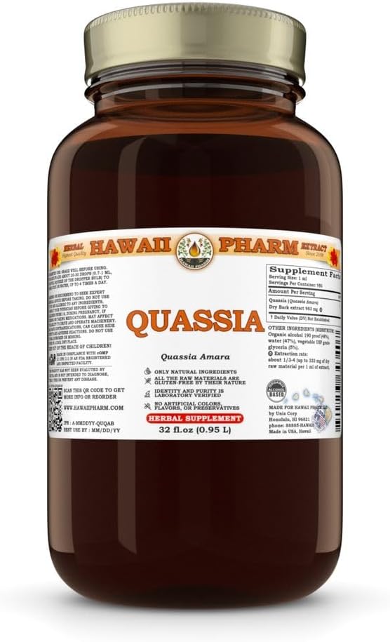 Quassia (Quasia Amara) Ξηρό βάμμα Bark, Made in Hawaii, All Natural, Vegan, Pure Liquid Extract - 32 fl.oz